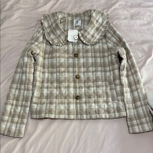 Altar'd State Plaid Puffer Jacket in Brown and Cream